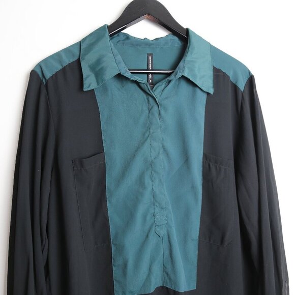 W118 By Walter Baker Contrast Green Black Long Sleeve Blouse Size Large - Picture 2 of 9